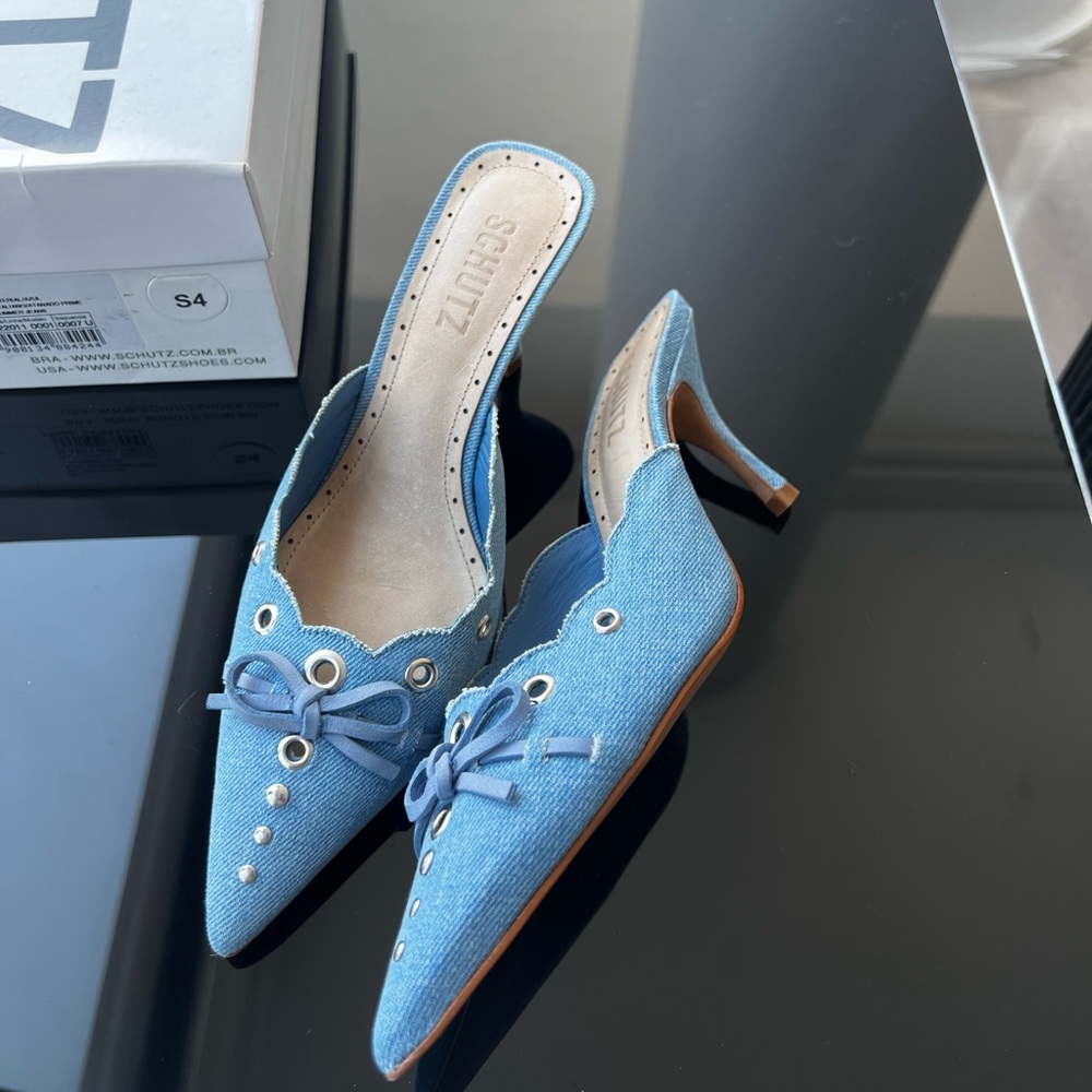 SCHUTZ Denim Blue Heeled Mules
